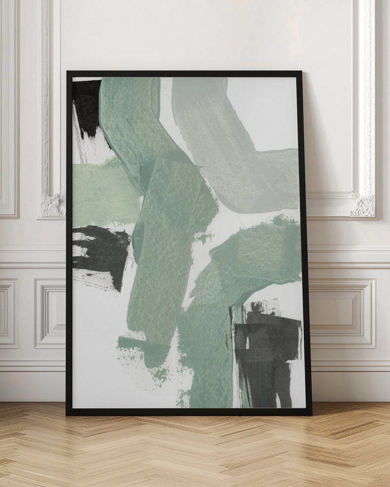 Abstract Green &amp; Black Shapes No2 Print Poster