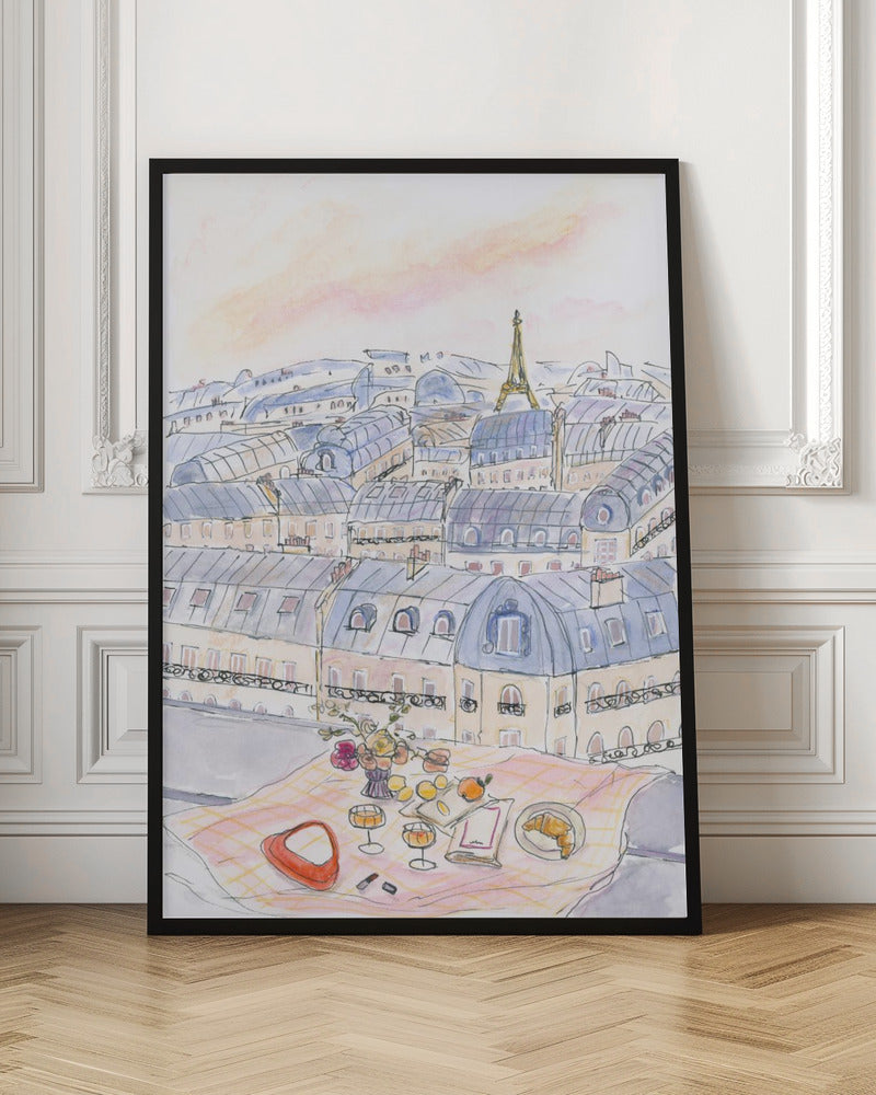 Parisian Rooftop Picnic With Eiffel Tower Views Poster