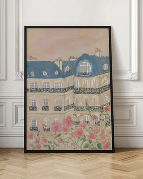 Sunset Over Paris Buildings Poster