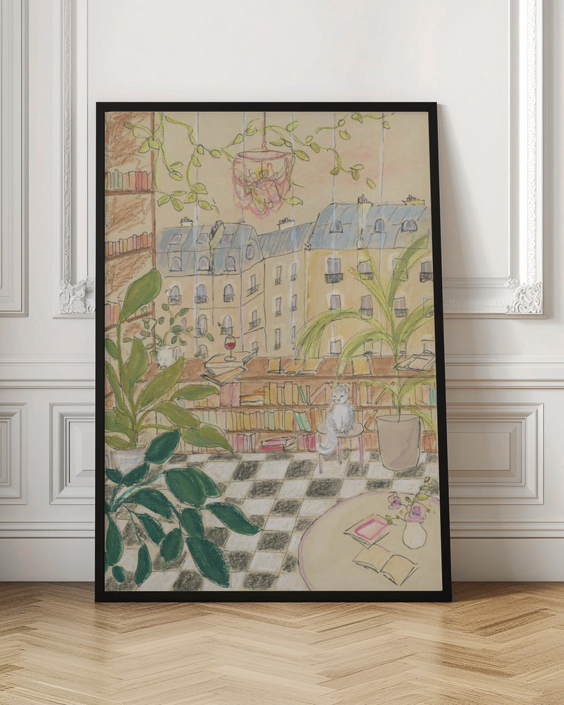 Antique Parisian Book Store Cat Poster