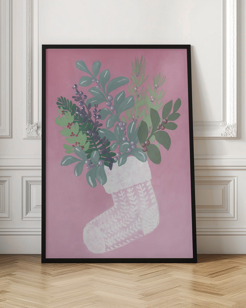 Pink floral stocking Poster