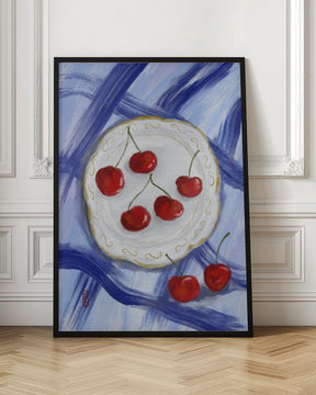 A Plate of Cherries Food Painting Poster