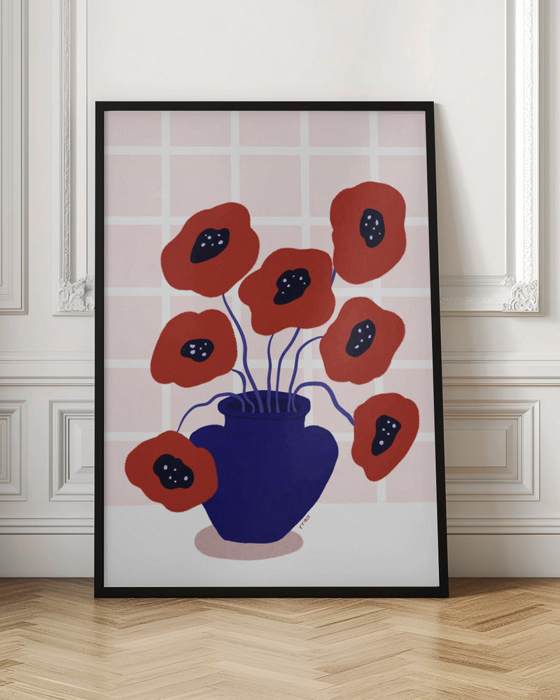 Red Poppies In a Vase Illustration Poster