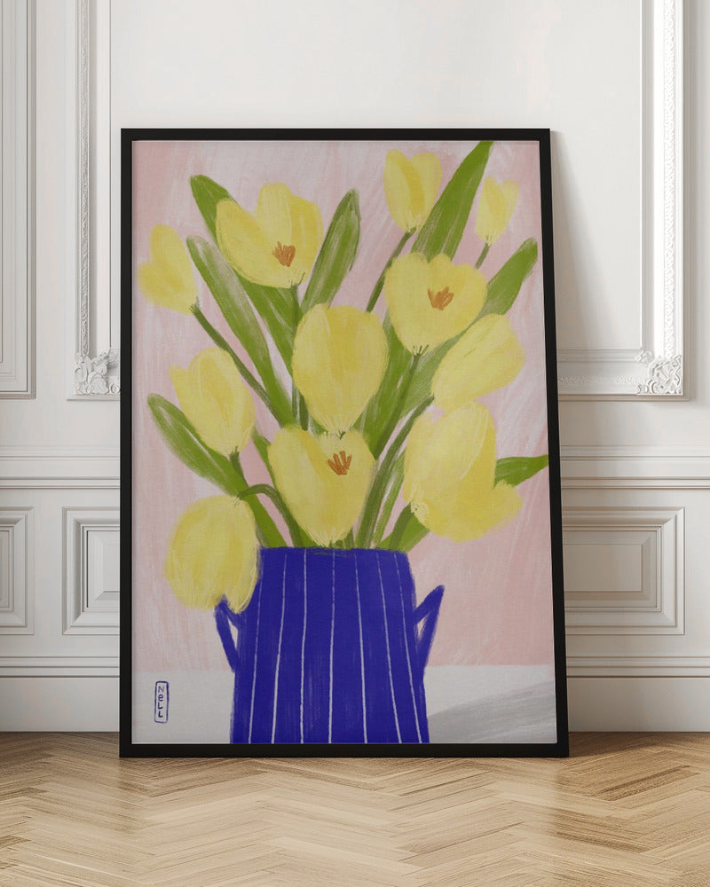 Yellow Tulips In a Vase Poster