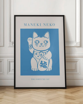 Maneki-neko Cat Blue Poster