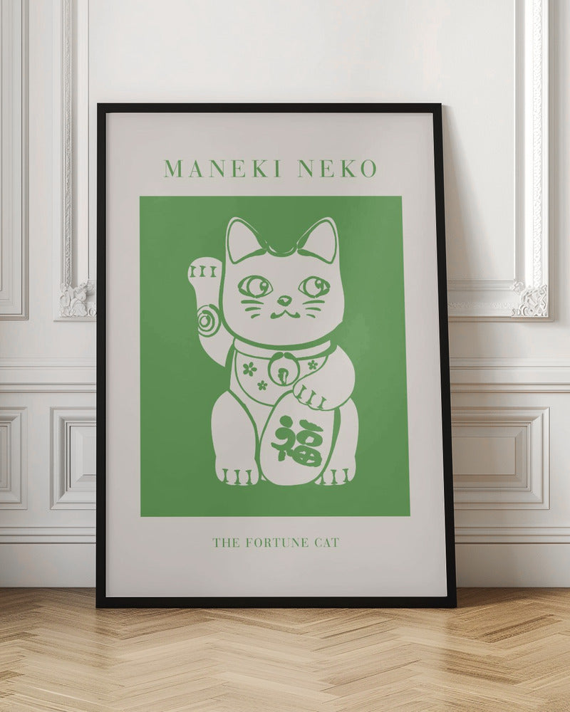 Maneki-neko Cat Green Poster