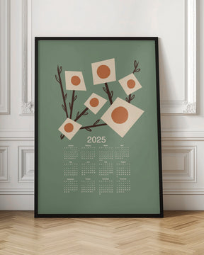 Sunburst Blossoms Sage 2025 Mid Century Calendar Poster