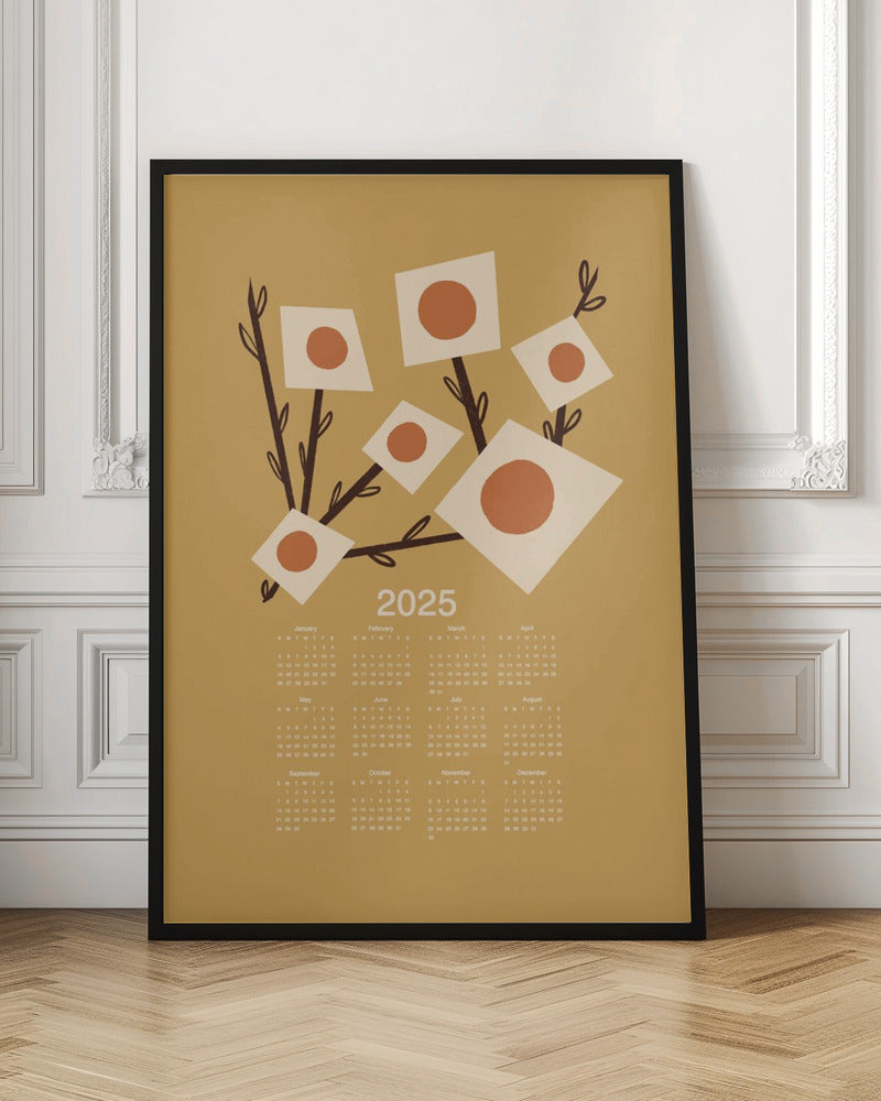 Sunburst Blossoms Yellow 2025 Mid Century Calendar Poster