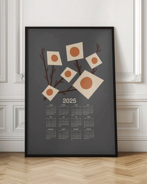 Sunburst Blossoms Charcoal 2025 Mid Century Calendar Poster