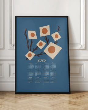 Sunburst Blossoms Blue 2025 Mid Century Calendar Poster