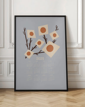 Sunburst Blossoms Grey 2025 Mid Century Calendar Poster