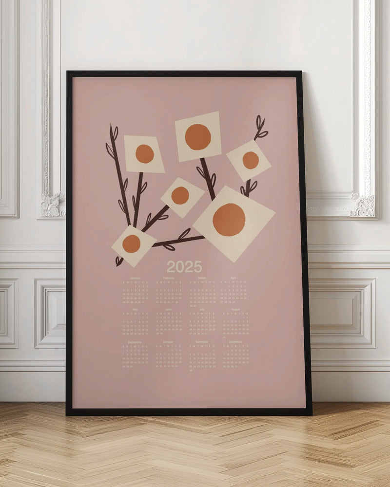 Sunburst Blossoms Pink 2025 Mid Century Calendar Poster