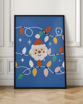 Holiday Christmas Santa Workshop Minimal Retro Blue Poster