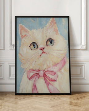 Pink Bow White Cat Poster