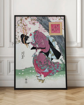 Japanese Woman and Cherry Blossom (1828) Vintage Woodblock Prints Poster