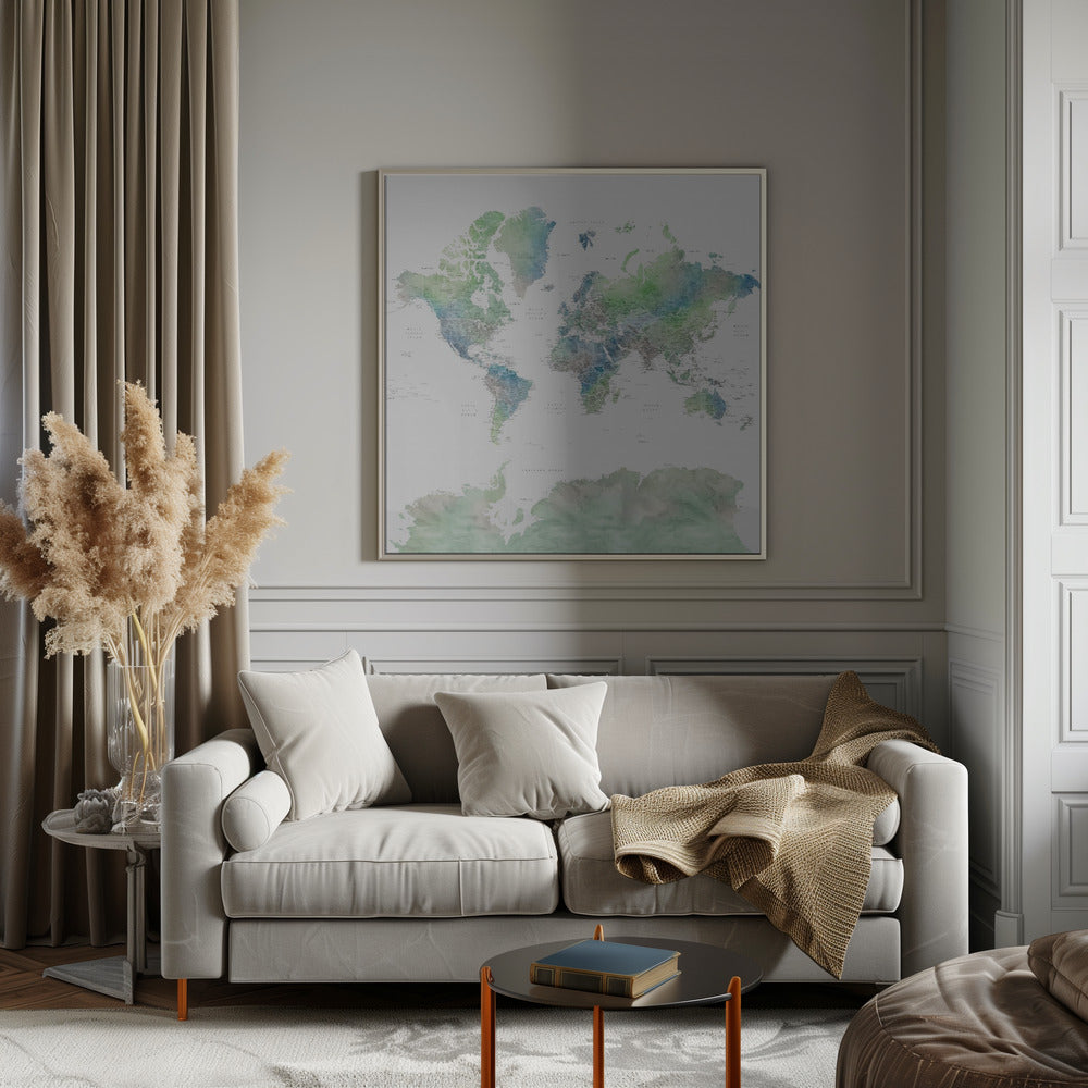 Detailed world map with cities, Declan Poster