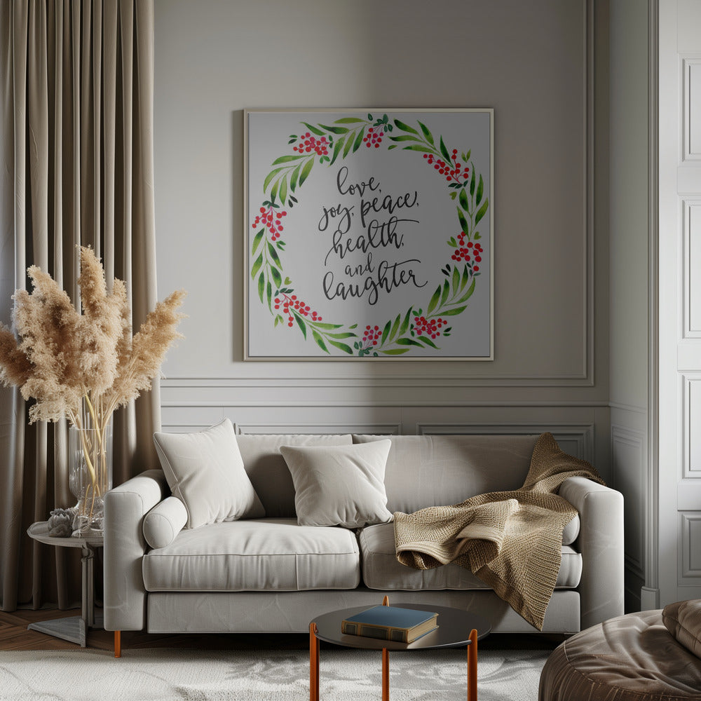 Watercolor wreath with holiday wishes Poster