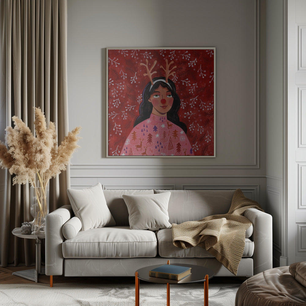 Modern abstract Christmas portrait woman Poster