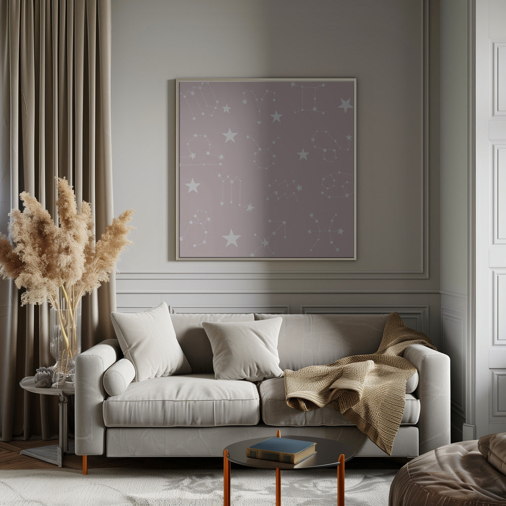 Celestial Constellation Boho-Moon and Stars In Dark Neutral- Mauve Poster