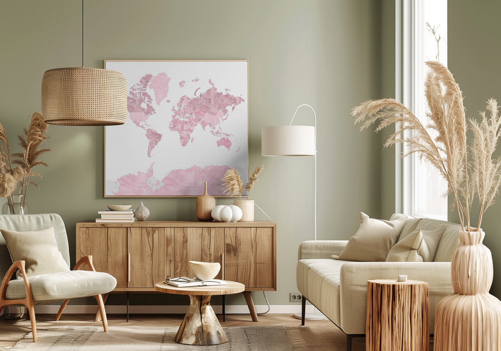 Melit pink watercolor world map Poster