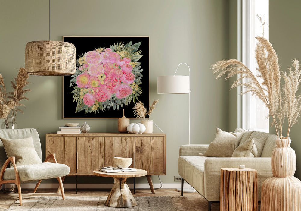 Rehka floral bouquet in light pink watercolor and black Poster