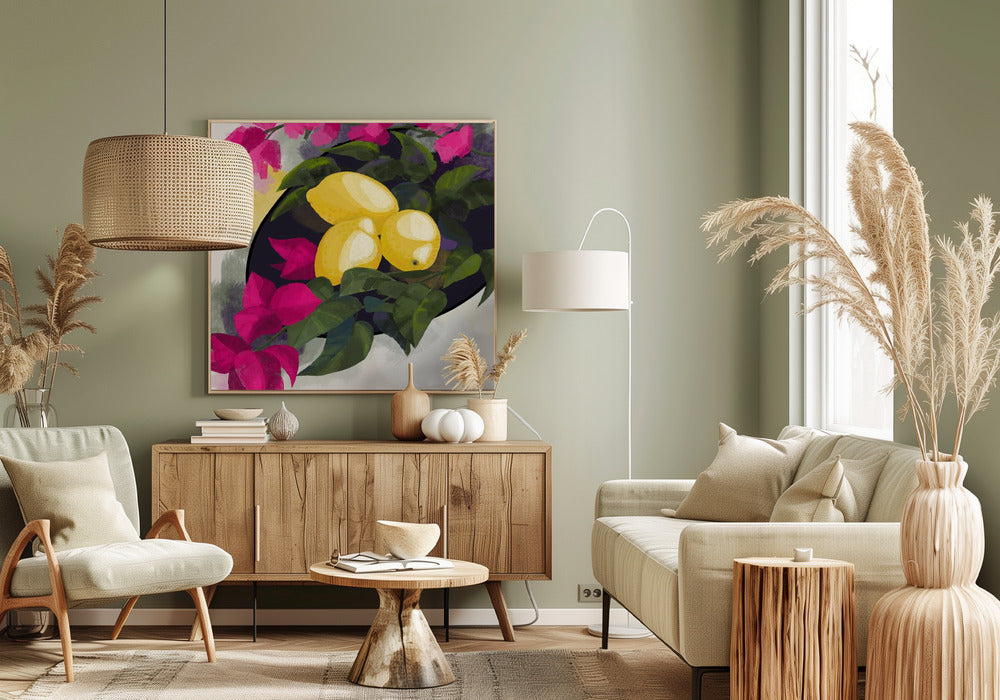 Bougainvillea and lemons Poster