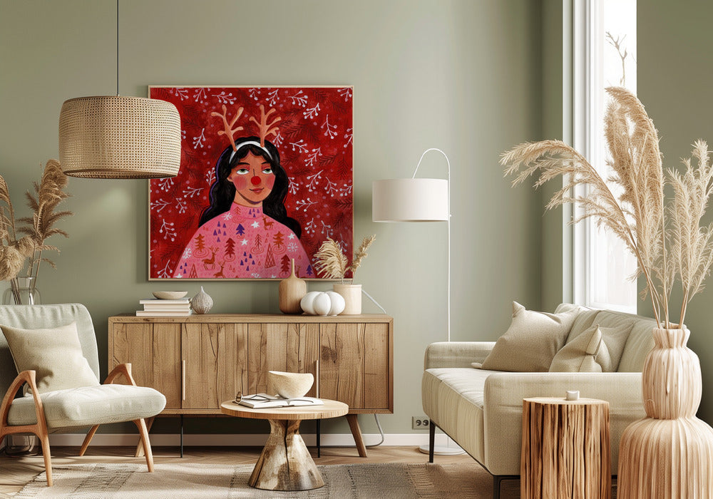 Modern abstract Christmas portrait woman Poster