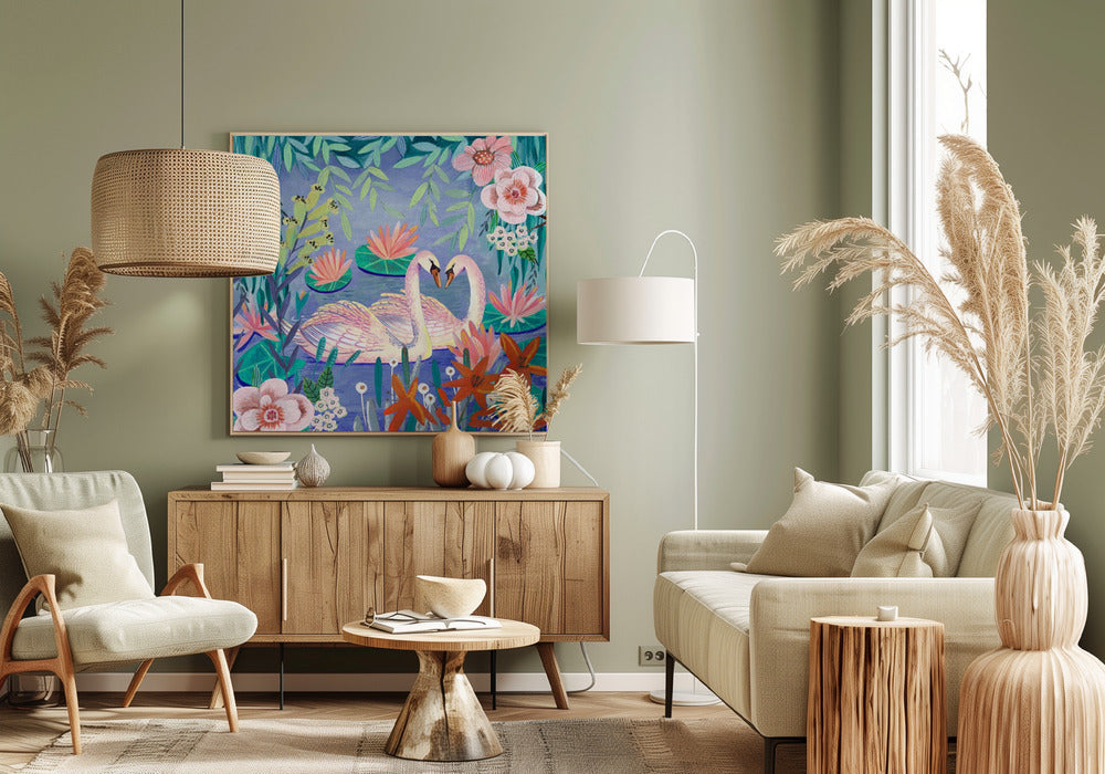 Swans swimming in the pound Poster