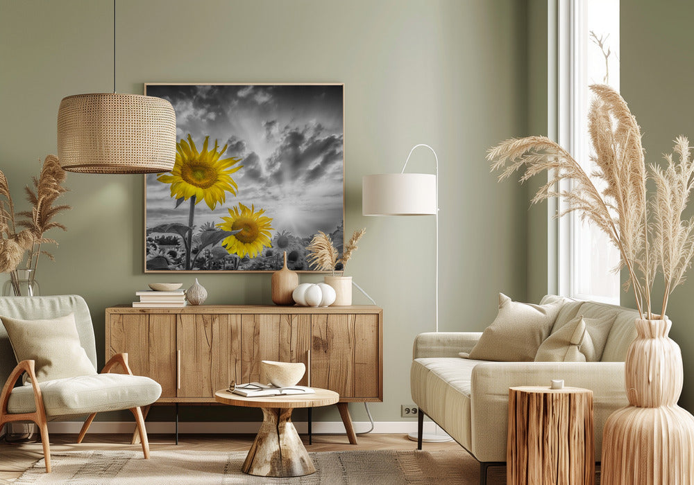 Focus on two sunflowers Poster