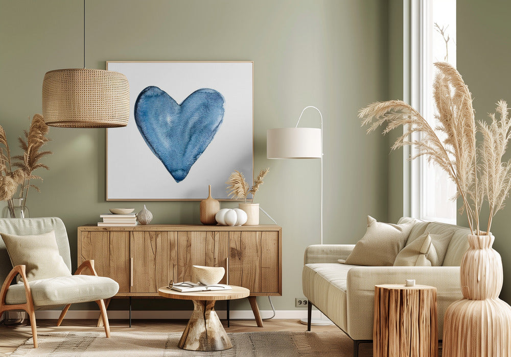 Watercolor heart blue Poster