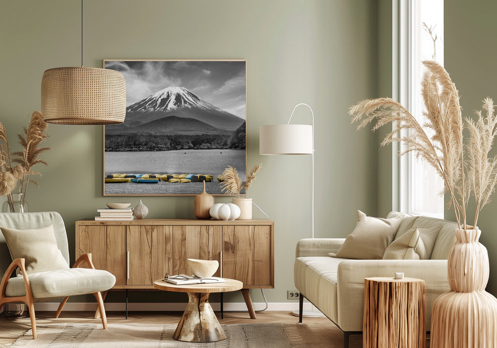 Charming Lake Shoji with majestic Mount Fuji - colorkey Poster