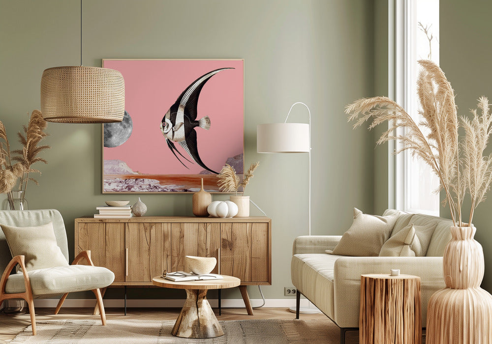 Plenty of Fish In the Sea Pink - Surreal Collage Poster