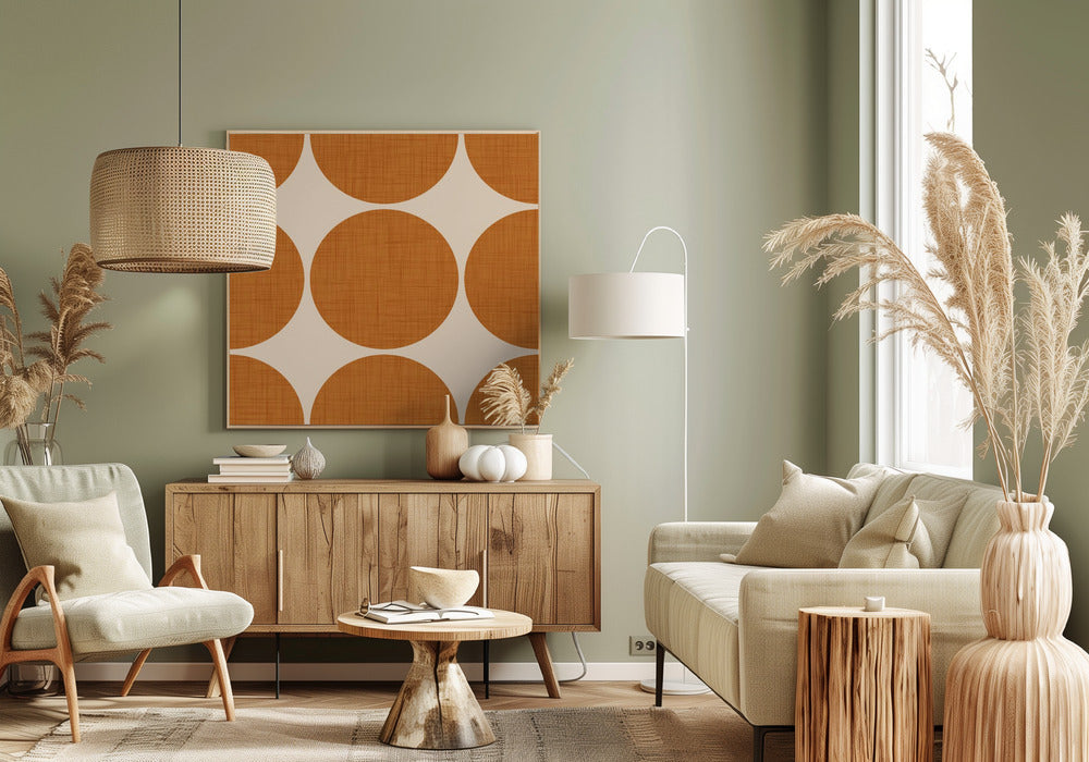 Modern Ocher Retro Spheres-Mid Century Modern Poster