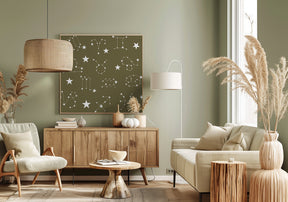 Celestial Constellation Boho-Moon and Stars In Dark Neutral-Olive Poster