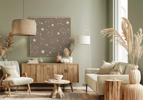 Celestial Constellation Boho-Moon and Stars In Dark Neutral- Taupe Poster