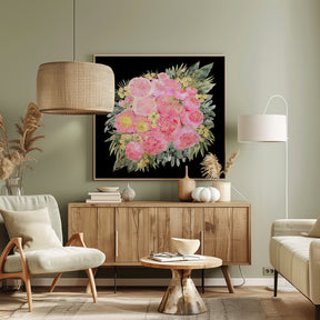 Rehka floral bouquet in light pink watercolor and black Poster