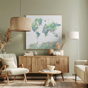 Detailed world map with cities, Declan Poster