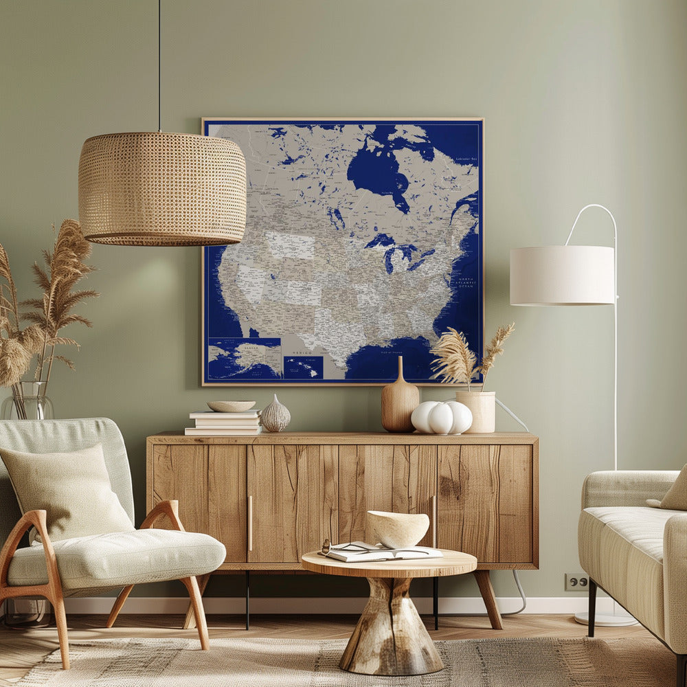 Highly detailed map of the United States, Kameryn Poster