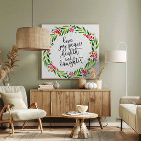 Watercolor wreath with holiday wishes Poster