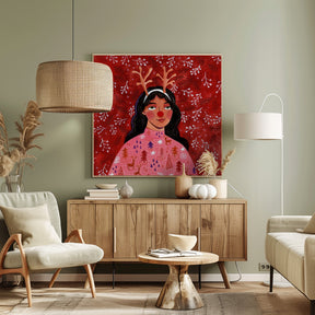 Modern abstract Christmas portrait woman Poster