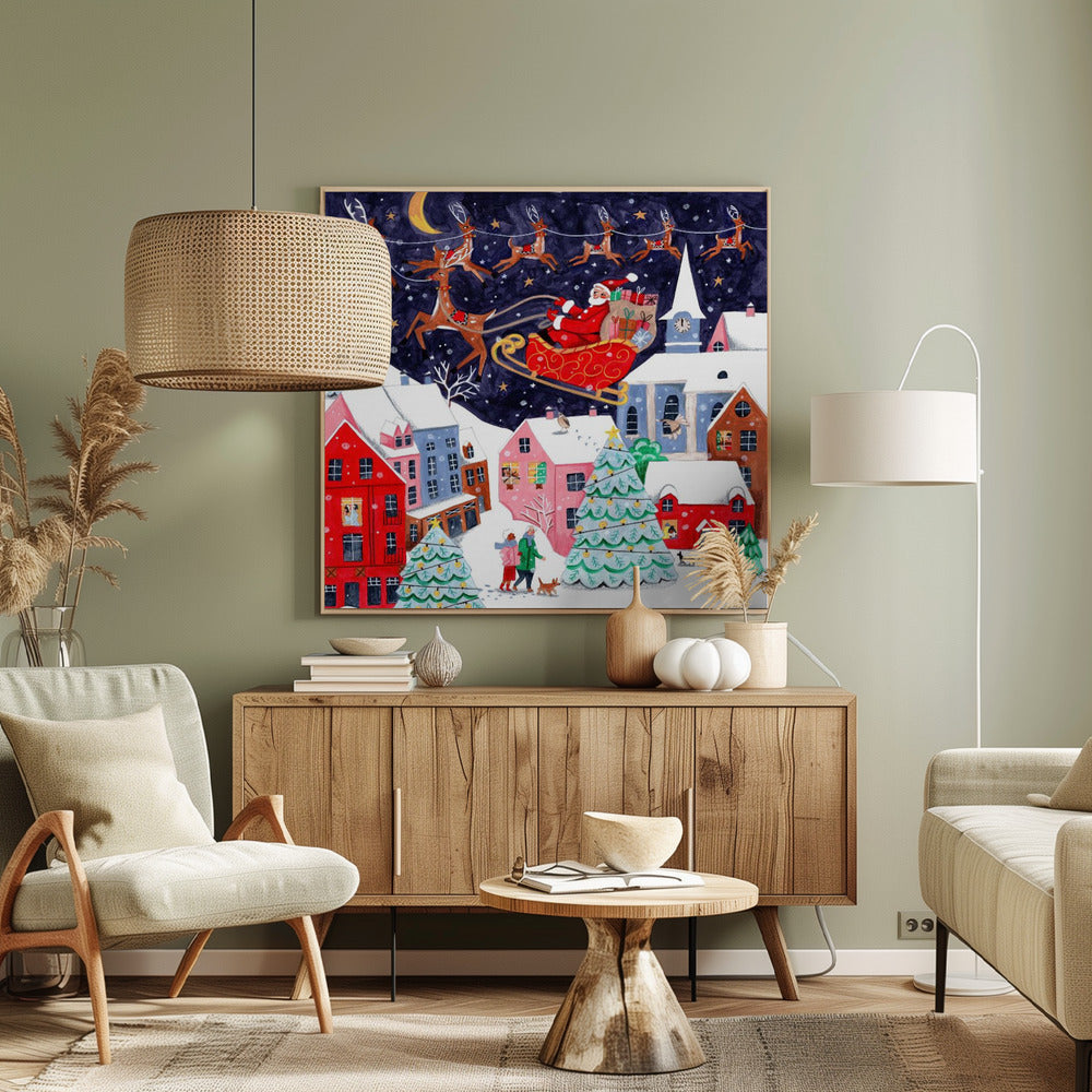 Santa and his Reindeers Poster