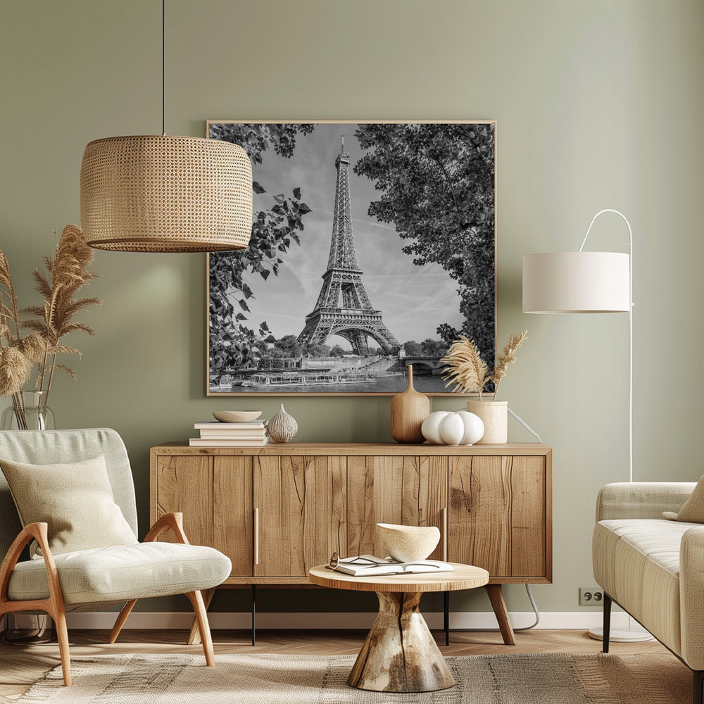 PARIS Eiffel Tower &amp; River Seine - Monochrome Poster