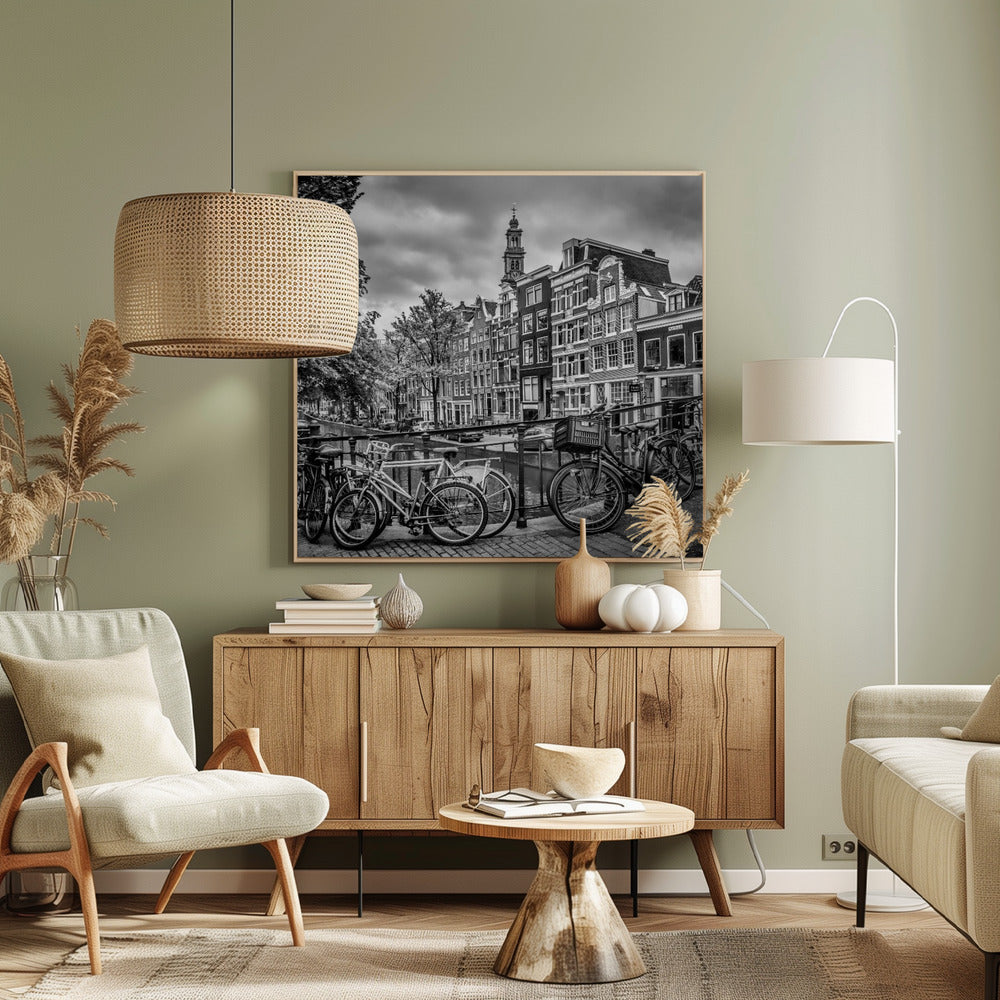 AMSTERDAM Flower Canal black &amp; white Poster