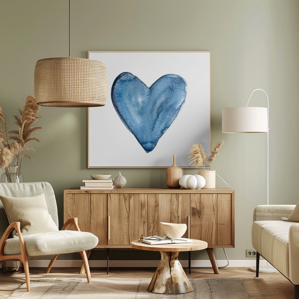 Watercolor heart blue Poster