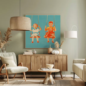 Two Little Girls On Swings Poster