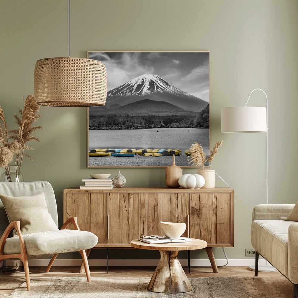 Charming Lake Shoji with majestic Mount Fuji - colorkey Poster