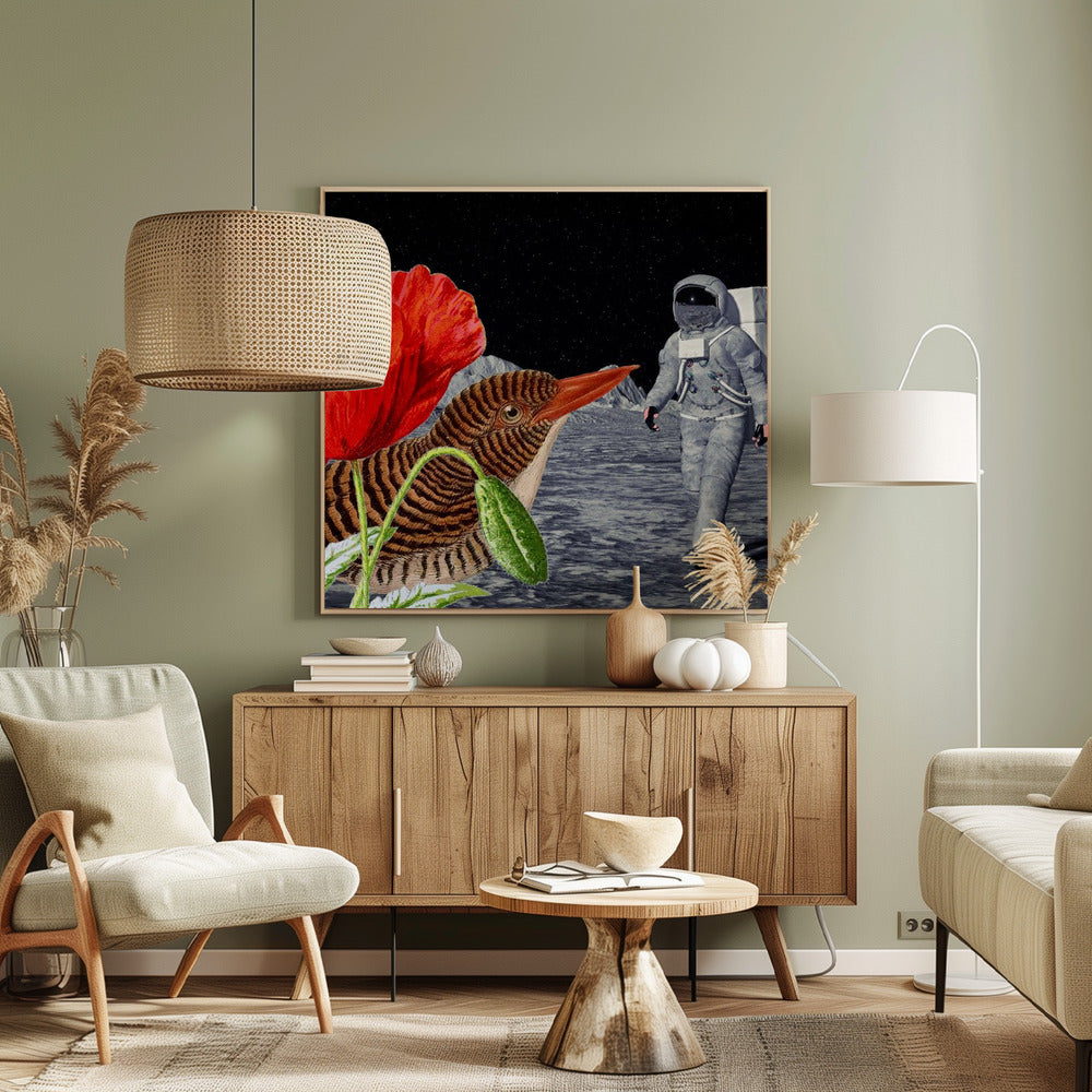 Bird On the Moon Astronaut - Collage Poster