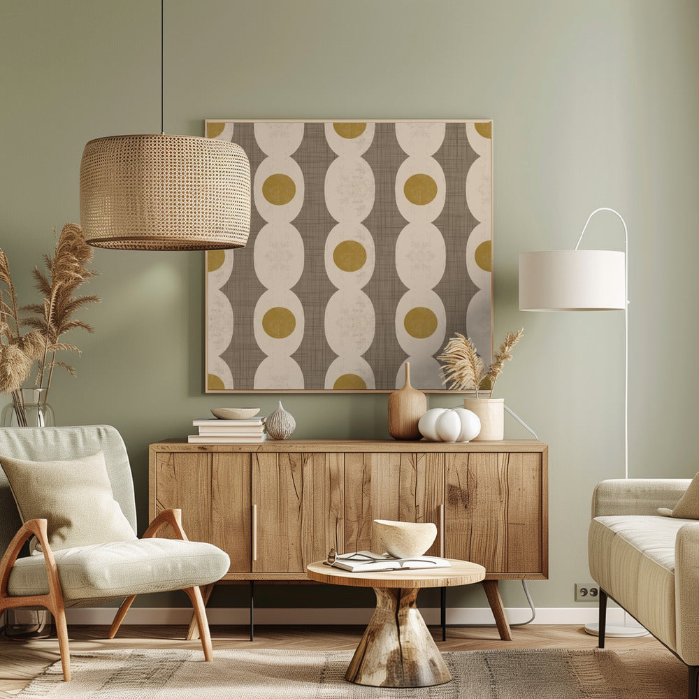 Retro Mod Geo Chain - Taupe - Mid Century Modern Poster