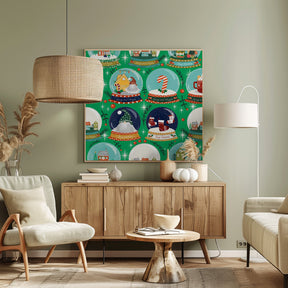 Christmas Snow Globe Green Poster