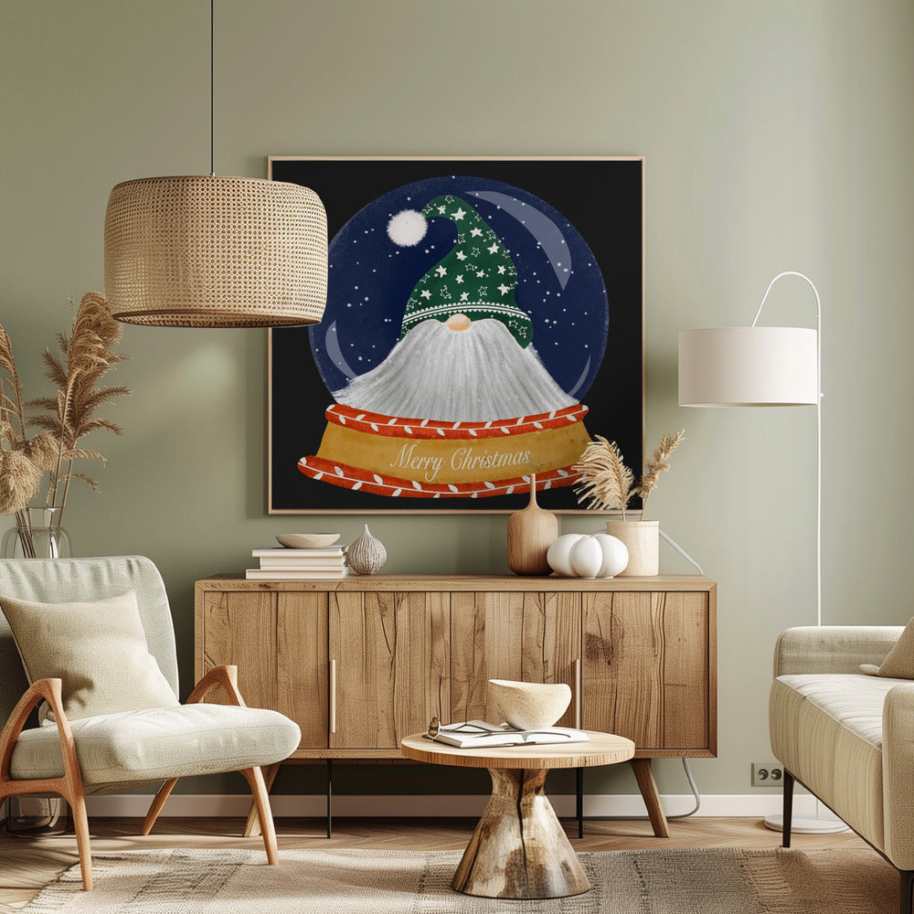 Christmas Santa Gnome Snow Globe - Merry Christmas Poster